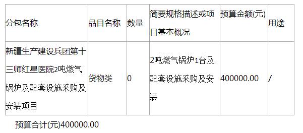 新疆生產建設兵團第十三師紅星醫院2噸燃氣鍋爐及配套設施采購及安裝項目招標公告